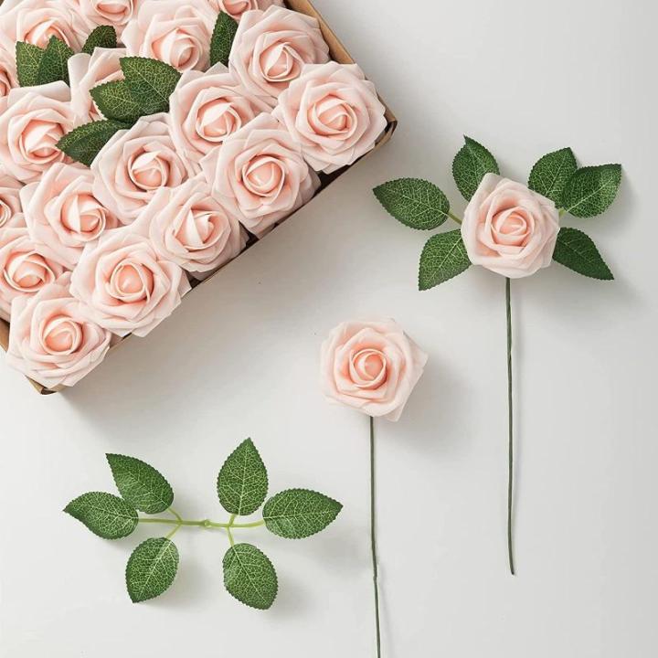 25 stks Echt uitziende Nep Rose Head, Faux Bloemen Realfor DIY Bruiloft Boeketten Centerpieces Arrangementen Party Home Decorations, Roze