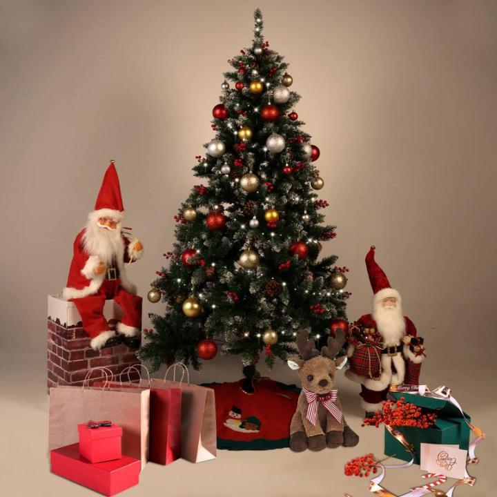 Kerstboom van 1,8 m met verlichting, dennenappels en bessen, PVC kunstkerstboom met sneeuw stroomde tips, kerstdecoratie kerst voor binnen en buiten