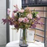 Kunstblumen Künstliche Blumen mit Glasvase, künstliche Pflanzen für den Innenbereich, künstliche Blumenarrangements, Seidenblumen für den Hausgarten, Terrassendekoration für 