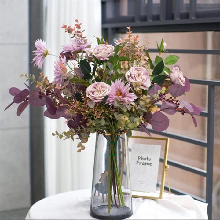 Kunstblumen Künstliche Blumen mit Glasvase, künstliche Pflanzen für den Innenbereich, künstliche Blumenarrangements, Seidenblumen für den Hausgarten, Terrassendekoration für 
