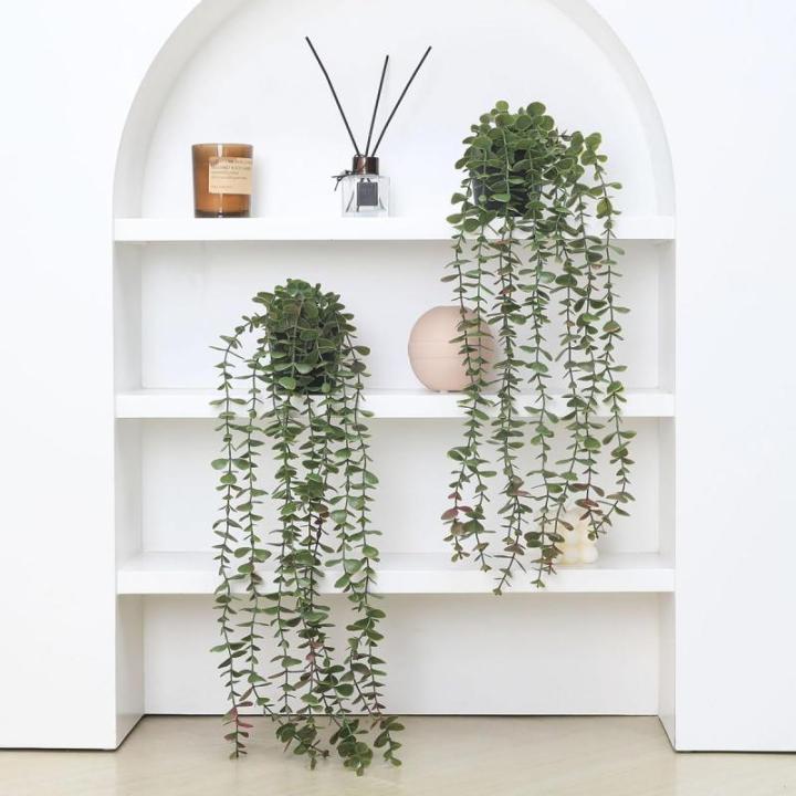 2 stks Nep Hangende Planten Nep Ingemaakte Eucalyptus Groen Planten Kleine Faux Planten Voor Indoor Outdoor Plank Muur Decor