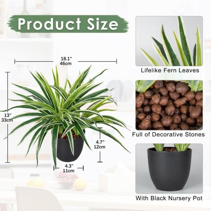 binnen in potten 33 cm nep spinplant decoratieve nep potplanten faux Chlorophytum Comosum kamerplant realistische kamerplant voor thuis badkamer keuken decoratie
