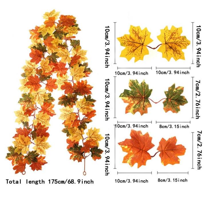 Simuliertes Ahornblatt Rattan Blumengirlande Deko Blumenranke Künstliche Pflanzen Hängend für Halloween Weihnachten Thanksgiving Hochzeit Party Dekorationen Wanddeko