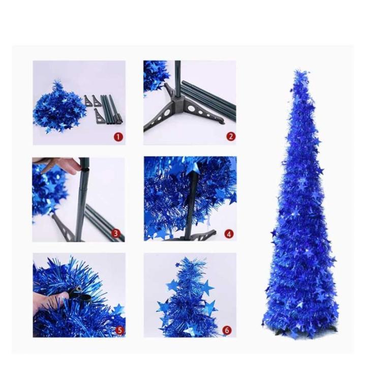 Kuaizi Weihnachtsbaum Ornament einziehbare Weihnachten Liefert Wolle Top Christmas Tree Folding Weihnachtsdekor Fit for Home Party Jingxin(1.5M,Blu)