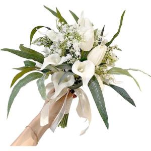 Hochzeitsstrauß for die Braut mit künstlichen Blumen, weißer Calla-Lilie, Hochzeitsstrauß for die Braut, künstliche Kunstblumen, Blätter, Braut-Accessoires