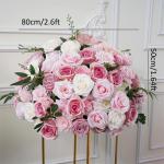 Pfirsich Rosa Weiß Künstliche Blume Ball Hochzeit Hintergrund Bogen Dekor Blumenarrangement Rose Baby Atem Grün Blatt Party Event Tisch Mittelstücke (Flower Ball,80cm)