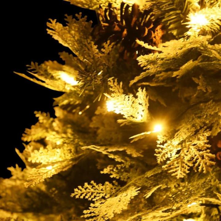 Künstlicher Weihnachtsbaum mit LED Beleuchtung Weihnachtsbaum mit Schnee mit Tannenzapfen Grün und Weiß PVC 150 x 90 cm