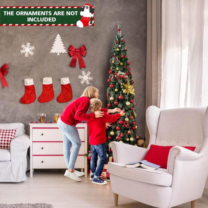 Künstlicher Bleistiftbaum 210 cm mit 150 LED-Lichtern, Halber Weihnachtsbaum mit 403 Zweige & Metallständer, Christbaum Tannenbaum Weihnachtsdekoration für Haus Geschäfte Büro