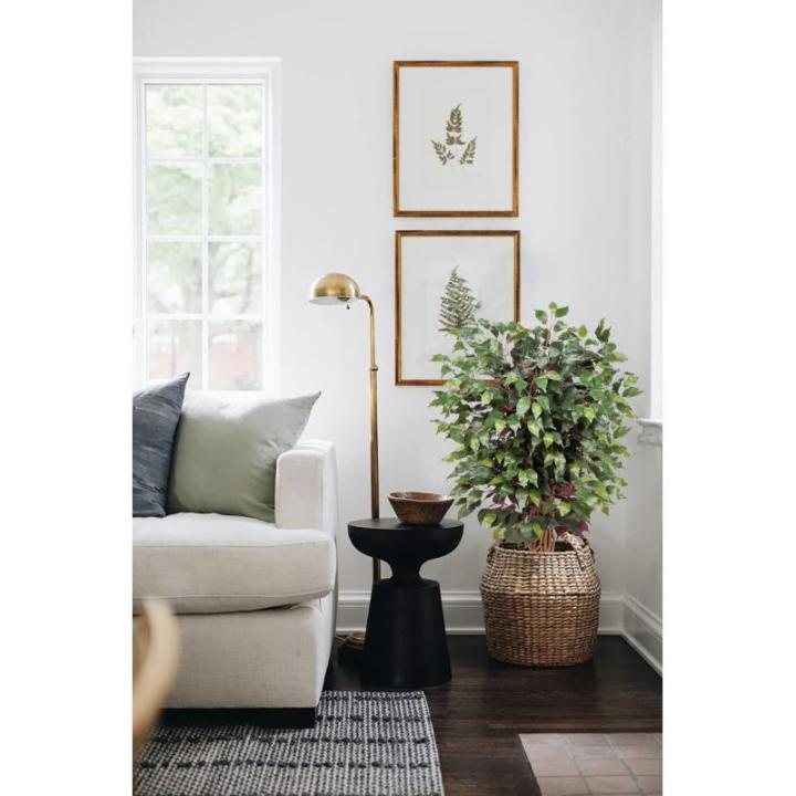 Benjamini Ficus, , grote kunstboom, kamerplant, decoratie met echt houten stam, voor kantoor, decoratie, slaapkamer, eetkamer, binnen, buiten, groen/rood, 91 cm