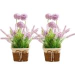 Künstliche Blumen in Töpfen 2pcs kleine realistische künstliche Hortensie Lavendel rustikale Kunststoffpflanzen mit Weaven -Topf gefälschte Bonsai -Pflanzen Hochzeitstisch Home