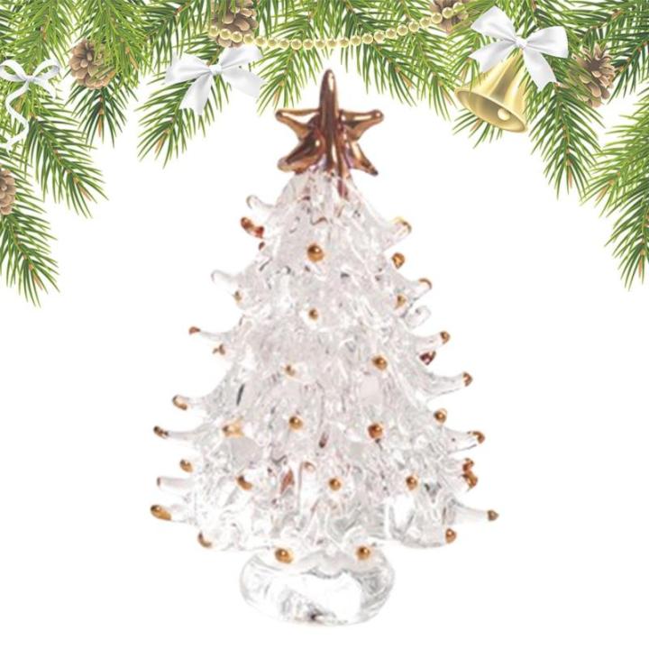 Tisch-Weihnachtsbaum,Weihnachtsbaumfiguren - Kleine Weihnachtsbaum-Miniatur-Weihnachtsfigur,Sammlerkunst-Glasstatue, Tisch-Weihnachtsbaum, Puppenhaus, Miniatur-Winterfiguren für d