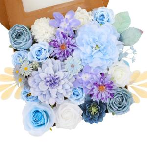 Kunstbloemen combo paarse bloemen mix zijden bloemen dahlia rozen met stelen voor bruiloft, bruidsboeketten, tafeldecoratie, babyshower, bloemstuk, woondecoraties
