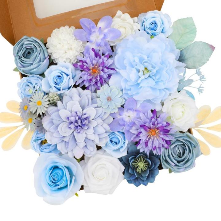 Kunstbloemen combo paarse bloemen mix zijden bloemen dahlia rozen met stelen voor bruiloft, bruidsboeketten, tafeldecoratie, babyshower, bloemstuk, woondecoraties