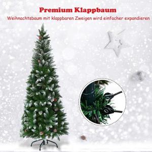 Kunstpotlood, kerstboom met dennenappels, sneeuwbedekte dennenboom met metalen standaard, pvc-naalden, kunstboom, kerstklapsysteem, 180 cm