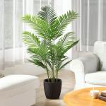 Künstliche Areca Palme 140 cm Fake Palm Tree 15 Stämme Faux Tree für Indoor Outdoor Modern Decor Feaux Dypsis Lutescens Pflanzen im Topf für Home Office (1 Stück)
