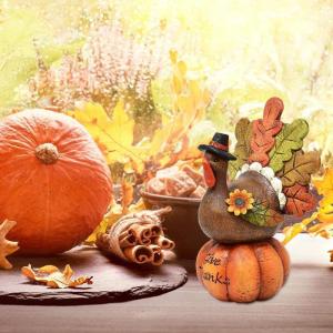 Pompoen-kalkoen-tafeldecoratie, Thanksgiving-decoraties, kunsthars, kalkoen pompoen-ornamenten, tafelblad, kalkoen, herfst, herfstdecoratie voor oogstfeest Little Surprise