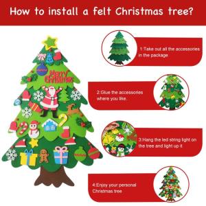 Doe-het-zelf vilten kerstboomset voor kinderen, kerstdecoratie, hangend decor met 32 afneembare ornamenten, voor thuis/deur/muur