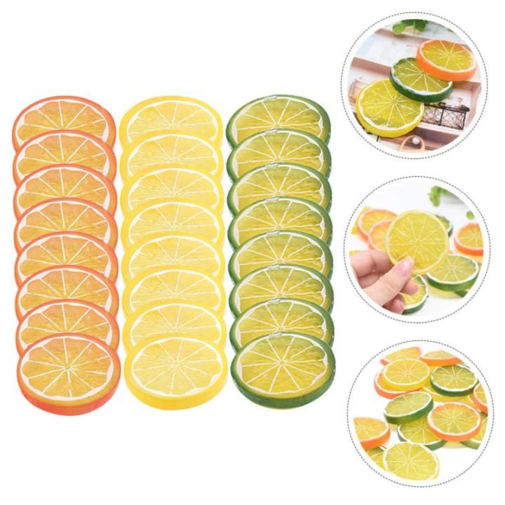 5 Sätze Nachahmung Einer Zitronenscheibe Gefälschte Himbeere Künstliche Zitronenscheiben Dekorationen Künstliche Fruchtscheiben Gemüse Obstscheiben Kalk PVC 24 Stück * 5