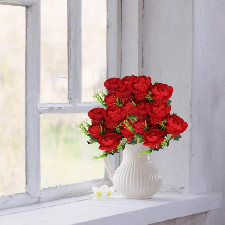 Kunstblumen wie Echt Künstliche Pfingstrosen Vintage Blumen Pfingstrosen mit Stielen für Hochzeitsdekoration Brautstrauß Arrangement 24 Stück 0802