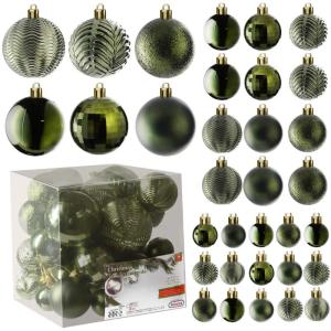 donkergroene kerstbalornamenten voor kerstversiering - 36 stuks kerstboom onbreekbare ornamenten met ophanglus voor vakantie- en feestdecoratie (combo van 6 stijlen in 3 maten)