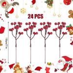24 Stück Weihnachten Holly Beeren Künstliche Rote Beeren Weihnachtsbeeren Rote Beeren Stiele für Weihnachten Christbaumschmuck Kranz Hochzeit, Handwerk