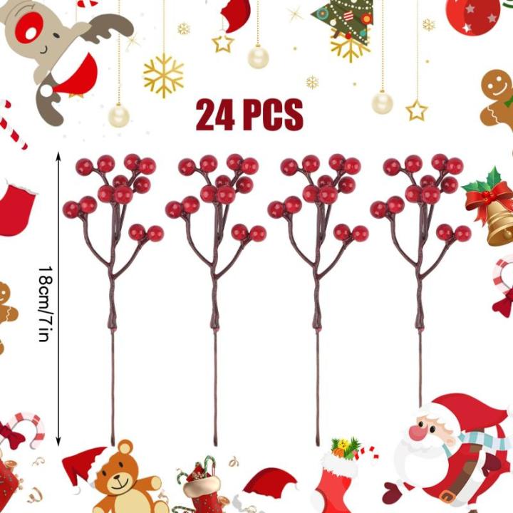 24 Stück Weihnachten Holly Beeren Künstliche Rote Beeren Weihnachtsbeeren Rote Beeren Stiele für Weihnachten Christbaumschmuck Kranz Hochzeit, Handwerk
