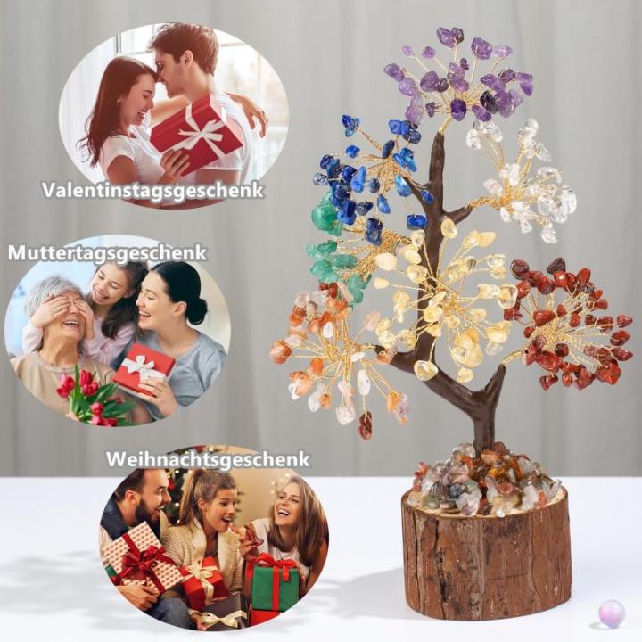 Chakra stenen kristallen boom kristallen edelstenen boom decoratie steen grote levensboom geldboom kristal geluksbrenger boom houten sokkel spirituele geschenken veel geluk