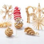 56-delige strosterrenset - sterren, bellen, dennenbomen en traditionele figuren als kerstboomversiering - kleine stro - natuurlijke kerstboomversieringen