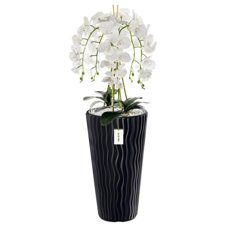 Künstliche Orchidee Kaskaden Blumenstrauß Weiß im Topf Anthrazit H 115 cm Heimbüro Dekoration, Kunstpflanze Orchidee, Kunstblume, Künstliche Orchidee im Topf