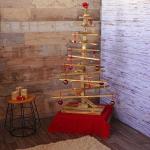 HWC-H77 Decoratieve kerstboom, 3D-kerstboom, kerstdecoratie, shabby look, dennenhout, verstelbaar, 130 x 82 x 82 cm, naturel