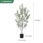 Kunstolijfboom, 120 cm, kunstplant olijfboom met natuurlijke houten stam en levensechte vruchten voor thuis- en kantoordecoratie, grote voor binnen, 1 verpakking