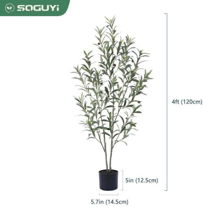 Kunstolijfboom, 120 cm, kunstplant olijfboom met natuurlijke houten stam en levensechte vruchten voor thuis- en kantoordecoratie, grote voor binnen, 1 verpakking