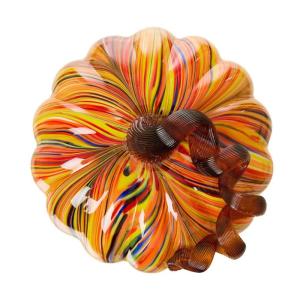 Große Kürbisform aus Glas, bunt gestreift