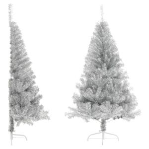 Künstlicher Halb-Weihnachtsbaum mit Ständer Silber 150 cm PET, Tannenbaum Künstlich, Christmas Tree, Tannenbaum Deko, Weihnachtsbäume, Christbaum - 344696