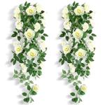2 stuks kunstmatige rozen bloemen kunstmatige hangende mand plant wijnstok nep zijde hangende bloem voor tuin muur hek bruiloft balkon outdoor indoor huis deur decoratie