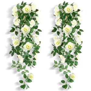2 stuks kunstmatige rozen bloemen kunstmatige hangende mand plant wijnstok nep zijde hangende bloem voor tuin muur hek bruiloft balkon outdoor indoor huis deur decoratie
