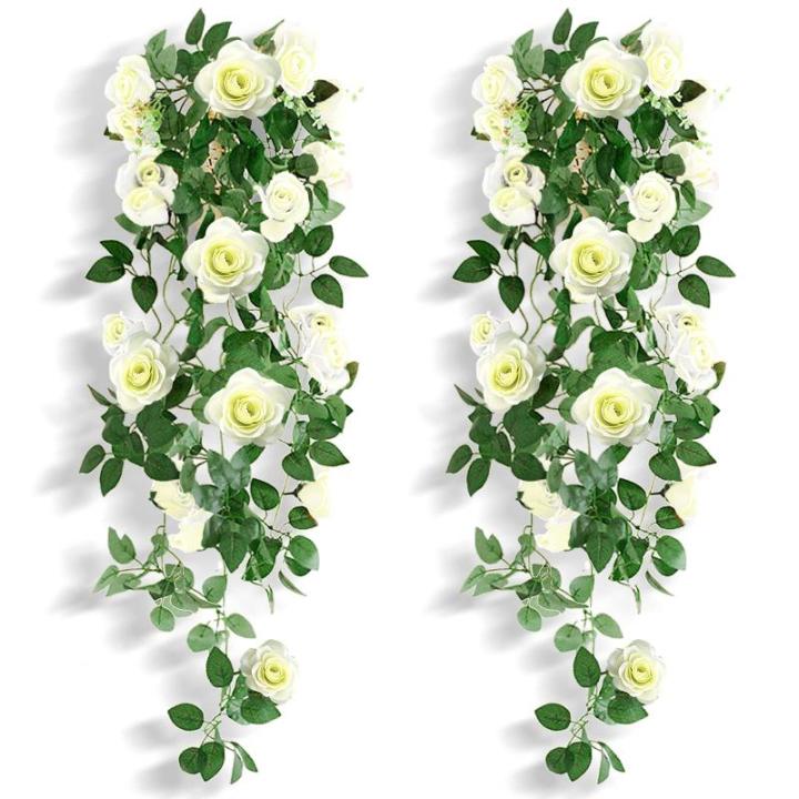 2 stuks kunstmatige rozen bloemen kunstmatige hangende mand plant wijnstok nep zijde hangende bloem voor tuin muur hek bruiloft balkon outdoor indoor huis deur decoratie