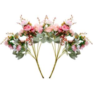 Kunstzijden rozen, 21 bundels , decoratie, kleine boeketten, kunstboeketten, realistisch plastic boeket voor thuis, feest, taartdecoratie