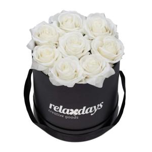 Rozenbox rond, 8 rozen, stevige bloemenbox, zwart, 10 jaar houdbaar, cadeau-idee, decoratieve bloemenbox, wit, 17 x 17 x 17 cm
