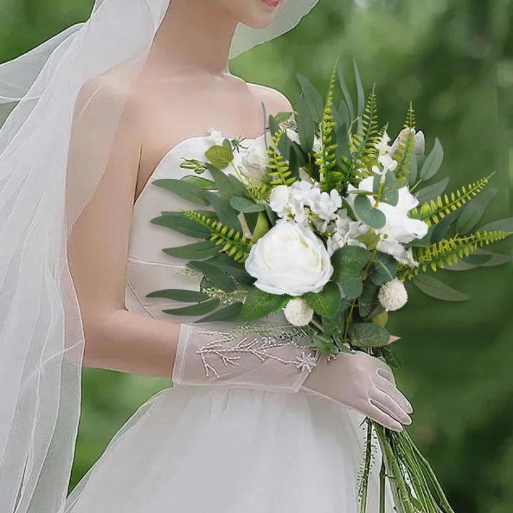 45 Stück Künstliche Zweige & Kunstblumen Wie Echt, Weiß Blumen Blätter Eukalyptus Hortensien Künstlich Dekozweige Kunst Blumen Kunstblumenstrauss für DIY Blumenstrauß Brauts
