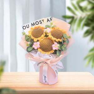 Led-gehaakte Boeket van kunstbloemen, handgemaakt gebreid kunstboeket voor Valentijnsdag, roze