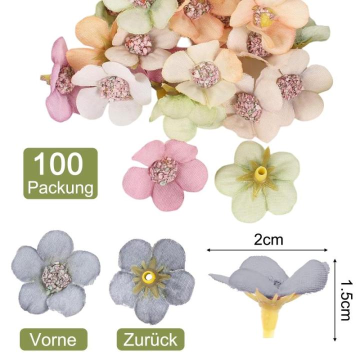 100 stuks decoratieve bloemen, kunstmadeliefjes, diameter 2 cm, mini kleurrijke madeliefjes, bloemkoppen, voor Valentijnsdag, bruiloft, bloemen, om te knutselen, doe-het-zelf decor