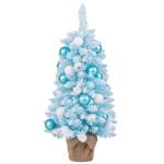 90 cm Mini künstlicher Weihnachtsbaum, Tannenbaum klein mit Schnee & Zementbasis, Chirstbaum mit 136 Spitzen, 12 Wattekugeln & 24 Weihnachtskugeln, Kunstbaum Dekobaum für Zuhause