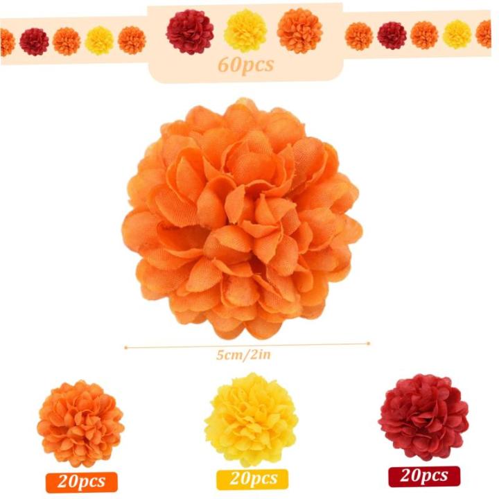 Goudsbloem bloemkoppen bulk, Halloween kunstmatige goudsbloemkoppen 60 stuks 4 cm zijden ringlingbloemen hoofden levenseer levende eik