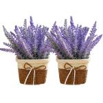 Künstliche Blumen in Töpfen 2pcs Kleine realistische künstliche Lavendel rustikale Kunststoffpflanzen mit Weaven -Topf gefälschten Bonsai -Pflanzen Hochzeit Party Tisch Dekorat
