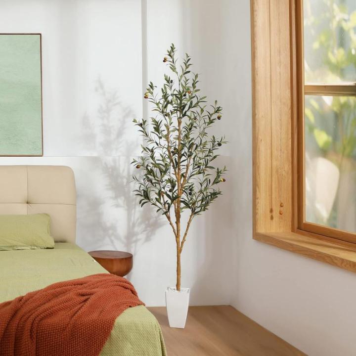 Olijfboom, , 180 cm, grote kunstboom, groen, kunstplant met vruchten in pot, voor binnen en buiten, thuis, slaapkamer, kantoor, tuindecoratie (1 stuks)