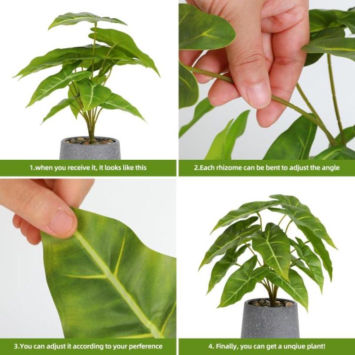 Kunstgroene plant in pot, kunstmatige vetplanten, planten in pot, 33 cm, grote groene kunstmatige plant, groen blad voor thuis, bureau, woonkamer, decoratie