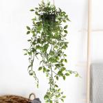 Set van 2 kunstmatige potplanten hangende wijnstokken groene hangende in potten faux hangende planten binnenshuis kamerplanten opknoping voor plank woonkamer badkamer keuken muur