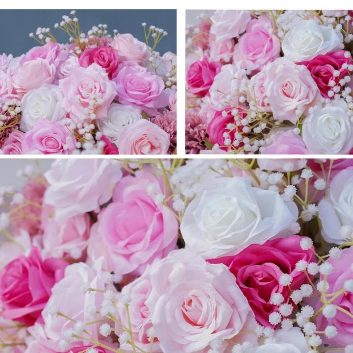 Rosa Rose Babysbreath Blume Ball Centerpiece für Hochzeit Tisch Deko Event Bühne Gang Flool Floral Arrangement Bouquet Supplies (50cm)