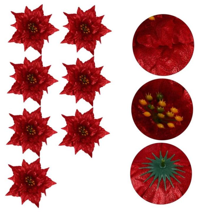 14 STK Künstliche Blumen Strauß Kleine Weihnachtsdeko Christbaumschmuck Weihnachtsstern Gefälschter Weihnachtsstern Blumengirlande Mini-weihnachtsschmuck Mini-Kranz Gold Sport R